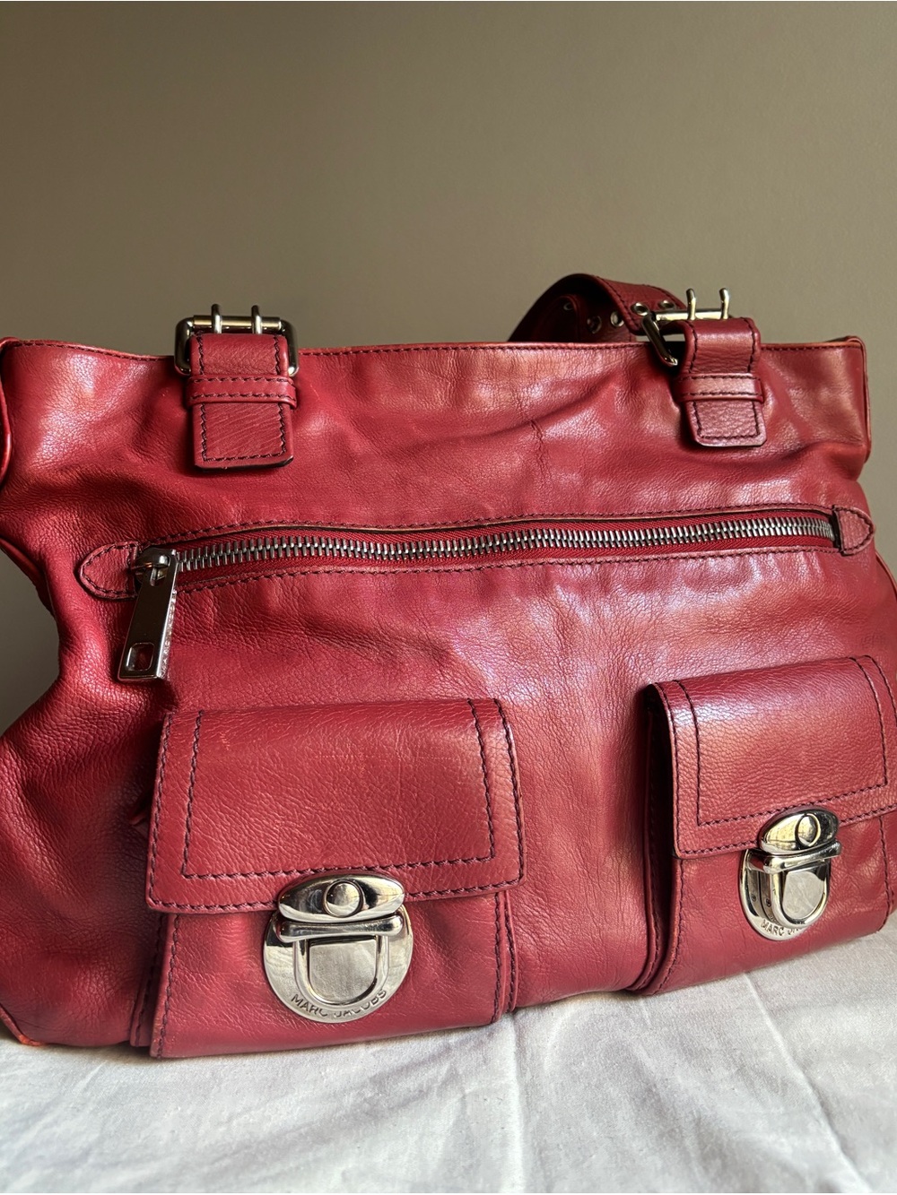Marc Jacobs Stella Bag Burgundy Red Leather Made in Italy Shoulder Bag Tote